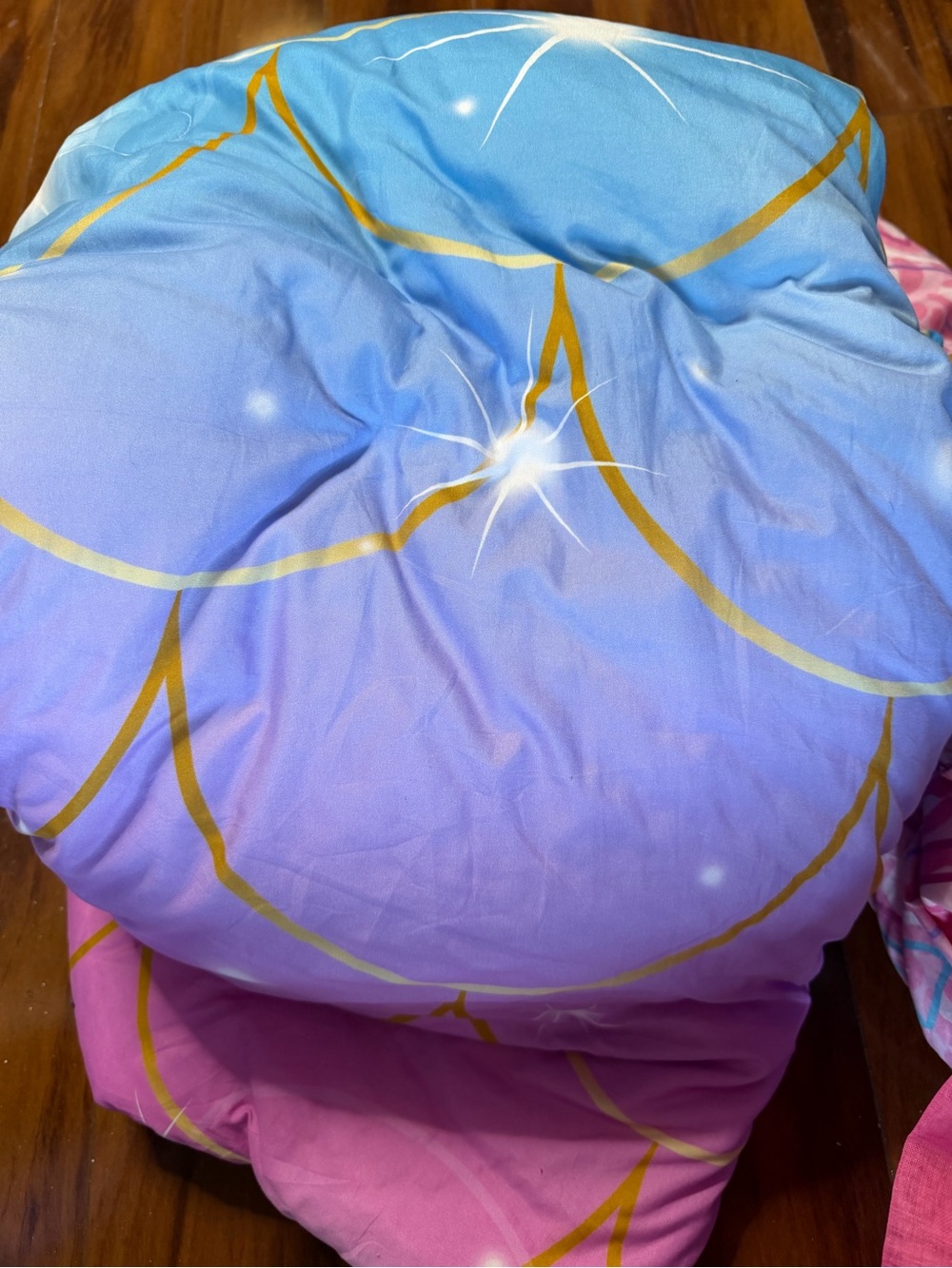 Ombré Blue to Pink Reversible Comforter with Gold Accent